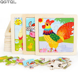 Mini Size 11*11CM Kids Toy Wood Puzzle Wooden 3D Puzzle Jigsaw for Children Baby Cartoon Animal/Traffic Puzzles Educational Toy