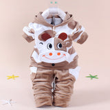 2018  Winter 2PCS Baby Girl Cow Clothing Set Children Boy Sport Suit Newborn Long Sleeve Cotton Fleece Tracksuit Kids Clothes