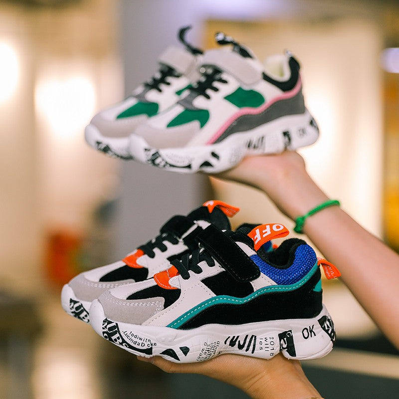 2019 Winter Kids Sports Shoes Children Casual Boys Patchwork Sneaker Fashion Autumn Graffiti Girls Student Boots Anti-Slippery