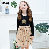 Kids Autumn Winter Dresses for Girls Star Sequins Princess Dress Girls Long Sleeve Party Vestidos Baby Girl Children Clothing