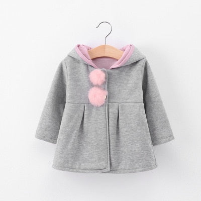 Winter autumn baby girls coat Long sleeve 3D Rabbit ears fashion casual hoodies kids clothes clothing children Outerwear