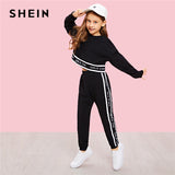 SHEIN Girls Lettering Trim Casual Pullover And Pants Set Kids Clothing 2019 Spring Active Wear Long Sleeve Girls Clothes