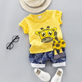 Baby Clothing Set for Boys Girls Cute Summer Casual Clothes Set Giraffe Top Blue Shorts Suits Kids Clothes 1-4 Years
