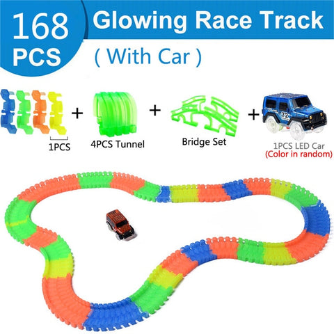 Railway Magical Glowing Flexible Track Car Toys Children Racing Bend Rail Track Led Electronic Flash Light Car DIY Toy Kids Gift