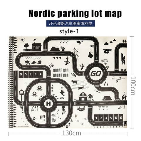 100X130CM Toy Car Mat Map Kids Play Area Rug Mat City Road Buildings Parking Map Game Scene Map Collapsible for kits toys gift