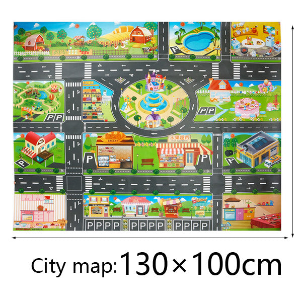 100X130CM Toy Car Mat Map Kids Play Area Rug Mat City Road Buildings Parking Map Game Scene Map Collapsible for kits toys gift