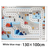 100X130CM Toy Car Mat Map Kids Play Area Rug Mat City Road Buildings Parking Map Game Scene Map Collapsible for kits toys gift