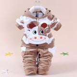 2018  Winter 2PCS Baby Girl Cow Clothing Set Children Boy Sport Suit Newborn Long Sleeve Cotton Fleece Tracksuit Kids Clothes