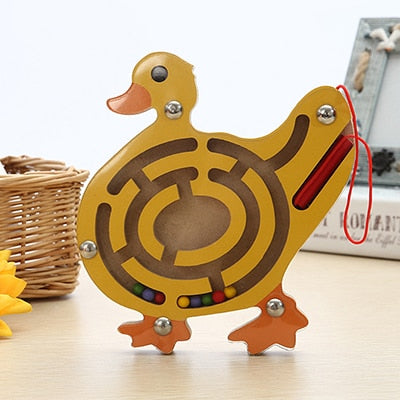 Wooden Magnetic Track Maze Toy Cute Animal Cartoon Toy Brain Teaser Intellectual Jigsaw Board Kids Early Educational Puzzle Game