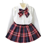 Humor Bear Autumn Kids Baby Girl Clothes Long Sleeve T-shirt+Grid Skirt +bowknot Casual 3PCS suits Student Girls' Clothing Sets