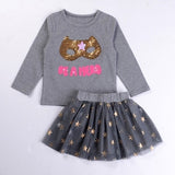 Humor Bear Autumn Kids Baby Girl Clothes Long Sleeve T-shirt+Grid Skirt +bowknot Casual 3PCS suits Student Girls' Clothing Sets