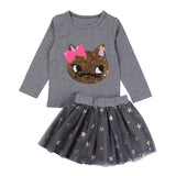 Humor Bear Autumn Kids Baby Girl Clothes Long Sleeve T-shirt+Grid Skirt +bowknot Casual 3PCS suits Student Girls' Clothing Sets