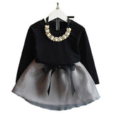 Humor Bear Autumn Kids Baby Girl Clothes Long Sleeve T-shirt+Grid Skirt +bowknot Casual 3PCS suits Student Girls' Clothing Sets