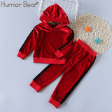 Humor Bear Autumn Kids Baby Girl Clothes Long Sleeve T-shirt+Grid Skirt +bowknot Casual 3PCS suits Student Girls' Clothing Sets