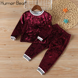 Humor Bear Autumn Kids Baby Girl Clothes Long Sleeve T-shirt+Grid Skirt +bowknot Casual 3PCS suits Student Girls' Clothing Sets