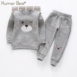 Humor Bear Autumn Kids Baby Girl Clothes Long Sleeve T-shirt+Grid Skirt +bowknot Casual 3PCS suits Student Girls' Clothing Sets