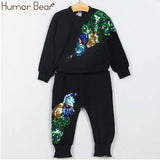 Humor Bear Autumn Kids Baby Girl Clothes Long Sleeve T-shirt+Grid Skirt +bowknot Casual 3PCS suits Student Girls' Clothing Sets