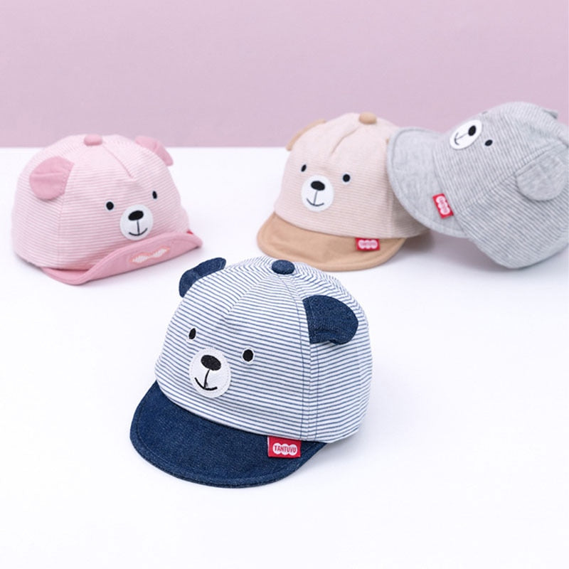New Cartoon Bear Children Hat Spring Summer Baby Adjustable Baseball Cap Cotton Newbron Caps Soft Sunhat Baby Accessories 3-12M
