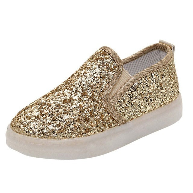 WEIXINBUY Baby Children Shoes Kids Led Flash Sneakers Spring Autumn Fashion Sequin Sneakers Girls Princess Lightning Shoes 21-30