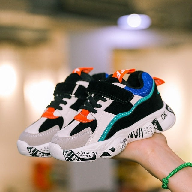 2019 Winter Kids Sports Shoes Children Casual Boys Patchwork Sneaker Fashion Autumn Graffiti Girls Student Boots Anti-Slippery