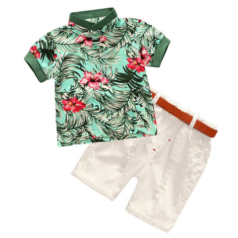 Hot Sale 2019 Summer Style Children Clothing Sets Tops Shorts Belt 3 Pcs Set Boys Girls T Pants Sports Suit Kids Clothes