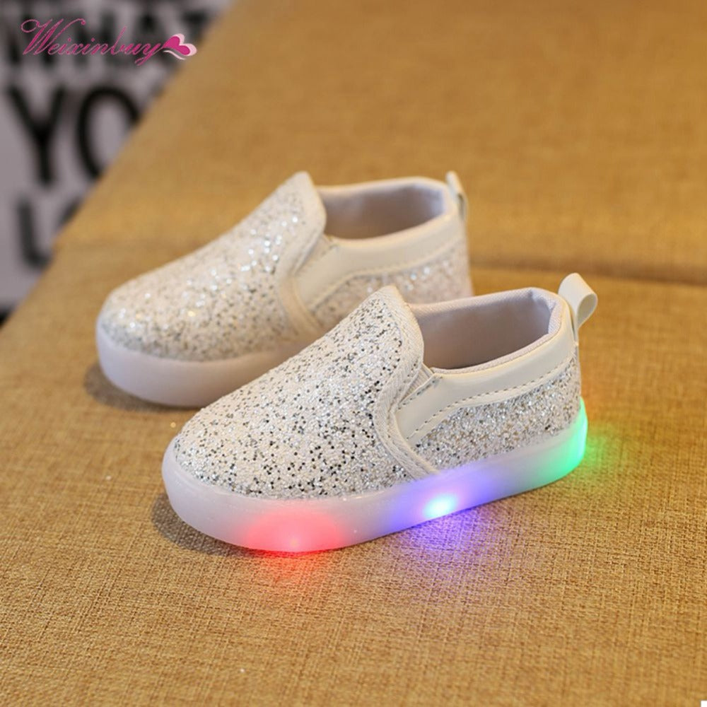WEIXINBUY Baby Children Shoes Kids Led Flash Sneakers Spring Autumn Fashion Sequin Sneakers Girls Princess Lightning Shoes 21-30
