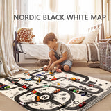 100X130CM Toy Car Mat Map Kids Play Area Rug Mat City Road Buildings Parking Map Game Scene Map Collapsible for kits toys gift