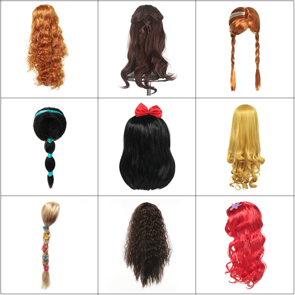 Girls Elsa Princess Dress up Wig Children Jasmine Cosplay Wigs Moana Ariel Costume Accessories Rapunzel Braid Halloween Party